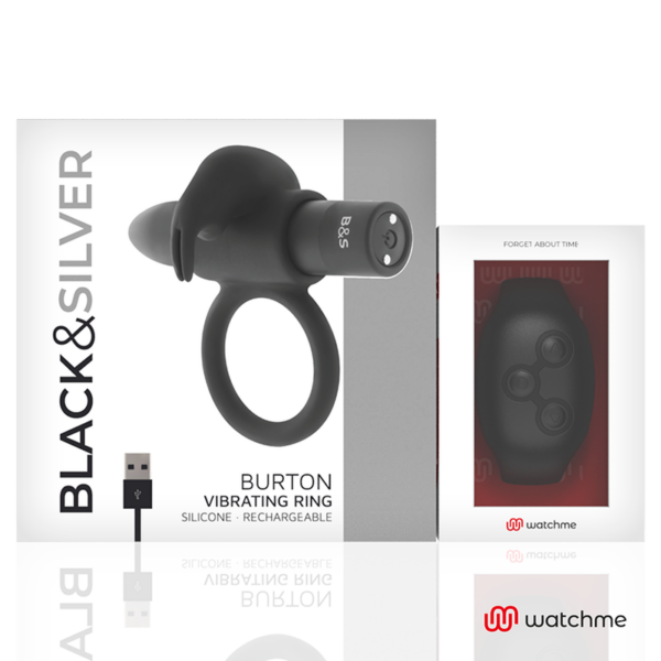 Black & Silver Burton — Vibrating Cock Ring, Remote Control — Cock Rings — view 5