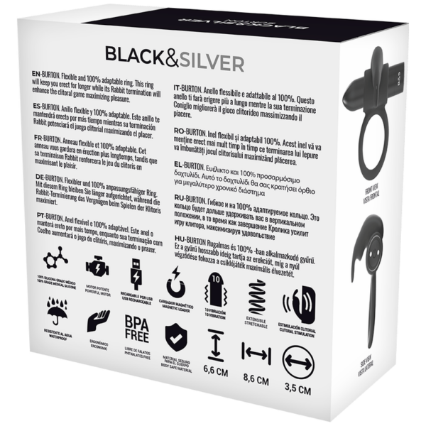 Black & Silver Burton — Vibrating Cock Ring, Remote Control — Cock Rings — view 6