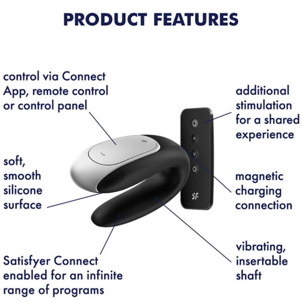 Satisfyer Double Fun — Couples Vibrator, Remote Control, Black — App-Controlled Sex Toys — view 7