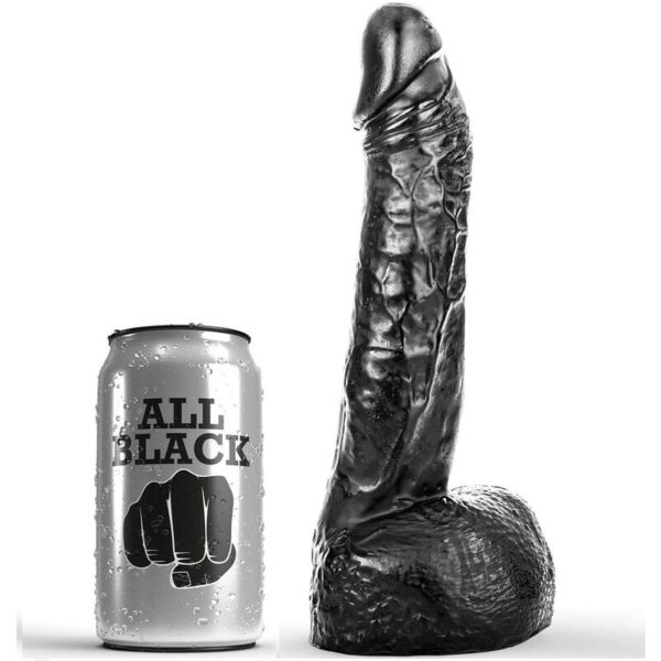 All Black with Balls — Realistic Dildo, 20 cm