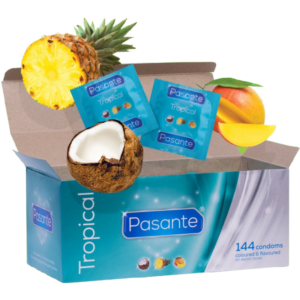Pasante Tropical — Flavoured Condoms, 144 Pack, Box — Bulk Condom Packs