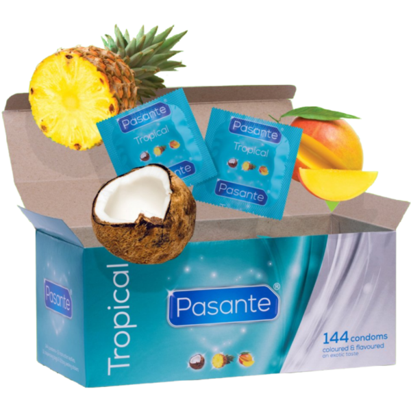 Pasante Tropical — Flavoured Condoms, 144 Pack, Box — Bulk Condom Packs