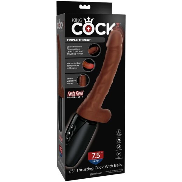King Cock Plus Triple Threat — Thrusting Vibrator, Heated, Brown — Hi-Tech Vibrators — view 6