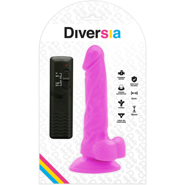 Diversia — Vibrating Dildo, Suction Cup, 18 cm, Purple — Realistic Vibrators — view 6