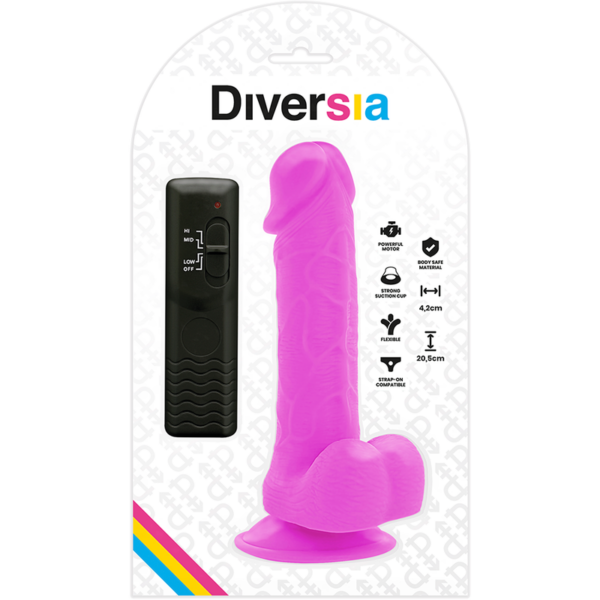 Diversia — Vibrating Dildo, Suction Cup, 20.5 cm, Purple — Realistic Vibrators — view 5