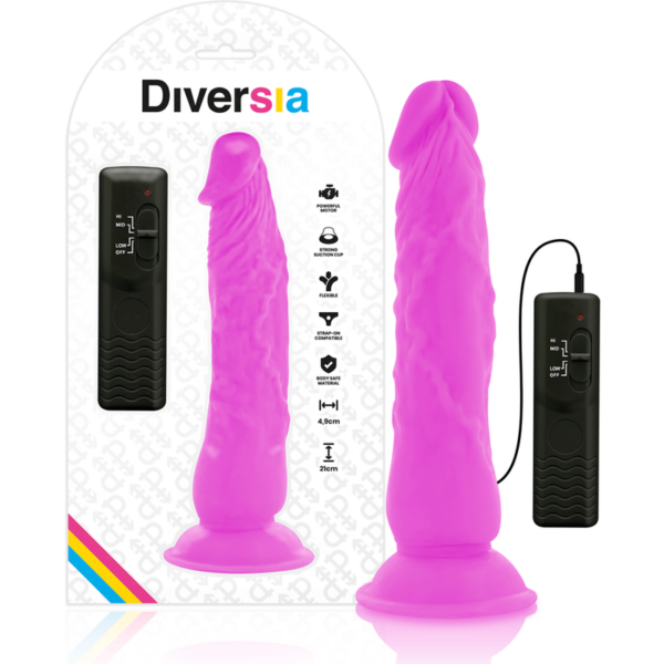 Diversia — Vibrating Dildo, Suction Cup, 21 cm, Purple — Realistic Vibrators — view 2