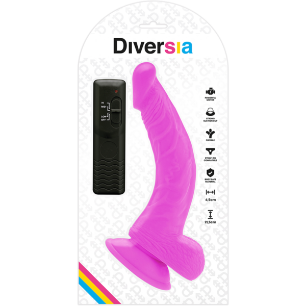 Diversia — Vibrating Dildo, Suction Cup, 21.5 cm, Purple — Realistic Vibrators — view 6
