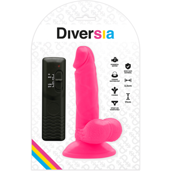 Diversia — Vibrating Dildo, Suction Cup, 17 cm, Pink — Realistic Vibrators — view 6