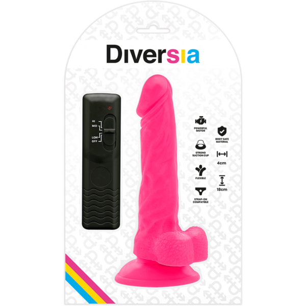 Diversia — Vibrating Dildo, Suction Cup, 18 cm, Pink — Realistic Vibrators — view 7
