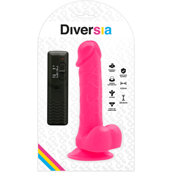 Diversia — Vibrating Dildo, Suction Cup, 20.5 cm, Pink — Realistic Vibrators — view 7