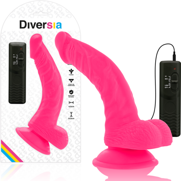 Diversia — Vibrating Dildo, Suction Cup, 21.5 cm, Pink — Realistic Vibrators — view 3