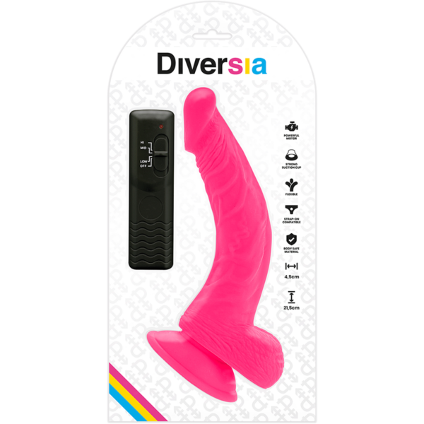 Diversia — Vibrating Dildo, Suction Cup, 21.5 cm, Pink — Realistic Vibrators — view 7