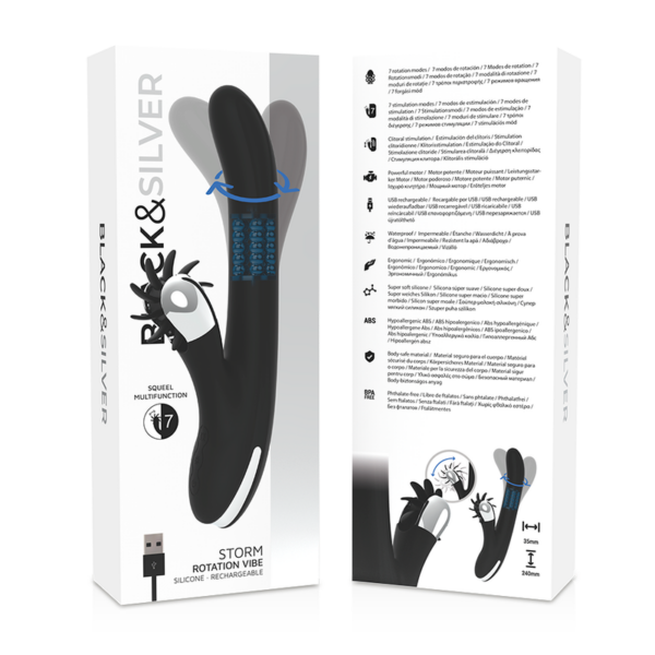 Black & Silver Bunny Storm — Rotating Vibrator, Rechargeable — G-Spot Vibrators — view 3