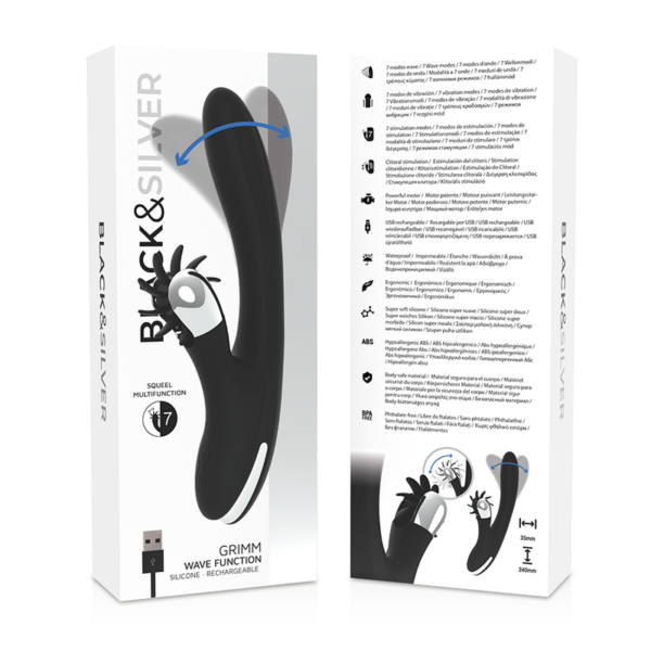 Black & Silver Bunny Grimm — Rabbit Vibrator, Rechargeable — G-Spot Vibrators — view 3