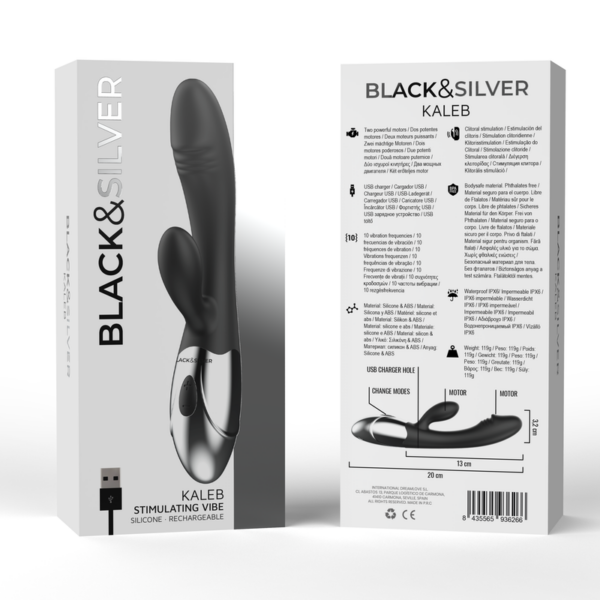 Black & Silver Kaleb — Rabbit Vibrator, Rechargeable — G-Spot Vibrators — view 5