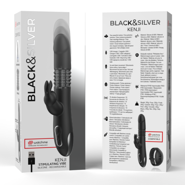 Black & Silver Kenji — Thrusting Vibrator, Rechargeable — Clitoral Toys — view 6