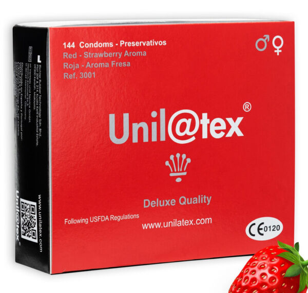 Unilatex — Flavoured Condoms, 144 Pack, Strawberry — Bulk Condom Packs