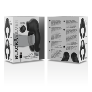Black & Silver Licking — Vibrating Cock Ring, Rechargeable — Cock Rings — view 3