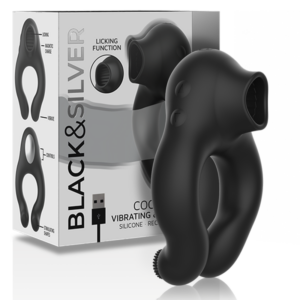 Black & Silver Licking — Vibrating Cock Ring, Rechargeable — Cock Rings — view 2