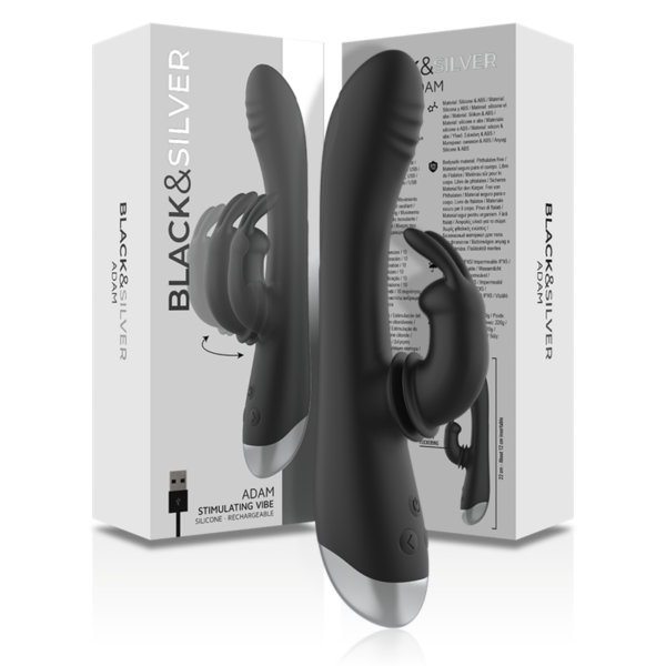 Black & Silver Adam — Rabbit Vibrator, Rechargeable — G-Spot Vibrators — view 8