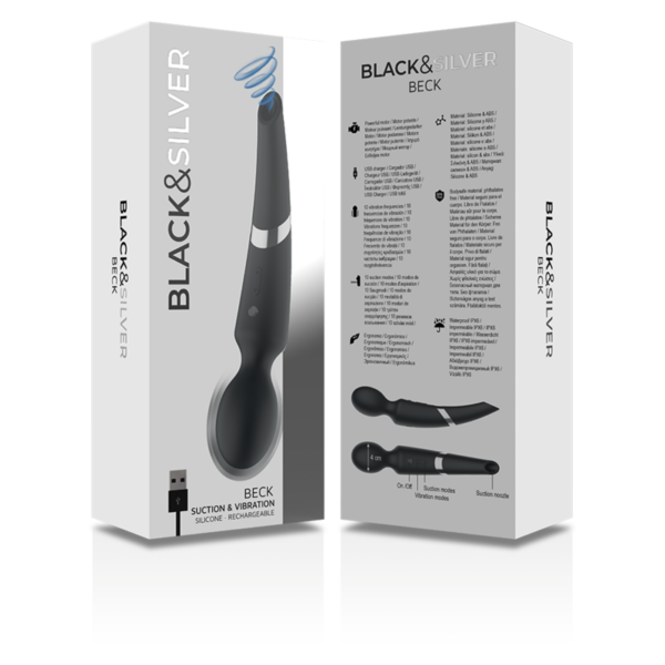 Black & Silver Beck — Wand Massager, Rechargeable — Air Pulse Vibrators — view 4