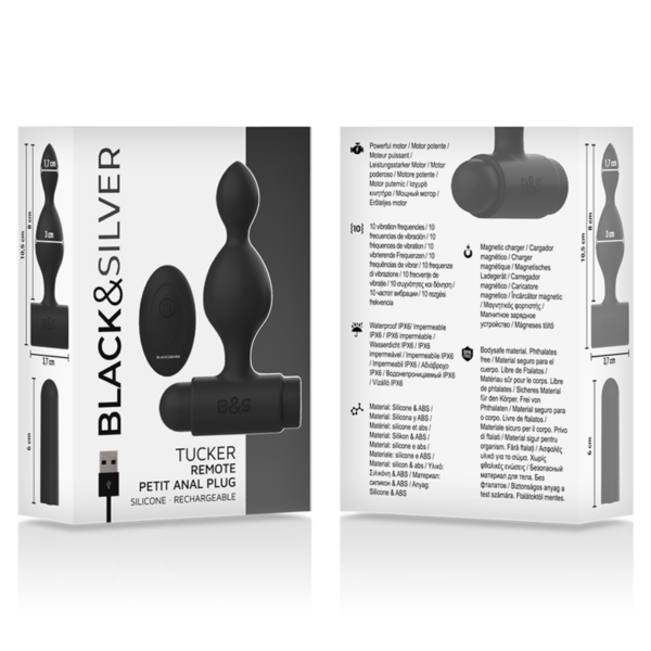 Black & Silver Tucker — Vibrating Butt Plug, 8 cm — Anal — view 4