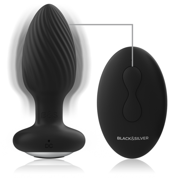 Black & Silver Wells — Vibrating Butt Plug, Remote Control — Anal — view 2