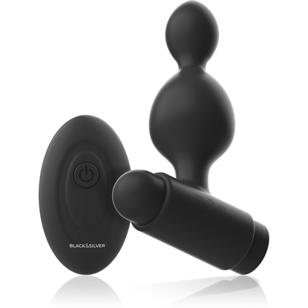 Black & Silver Tucker — Vibrating Butt Plug, 8 cm — Anal
