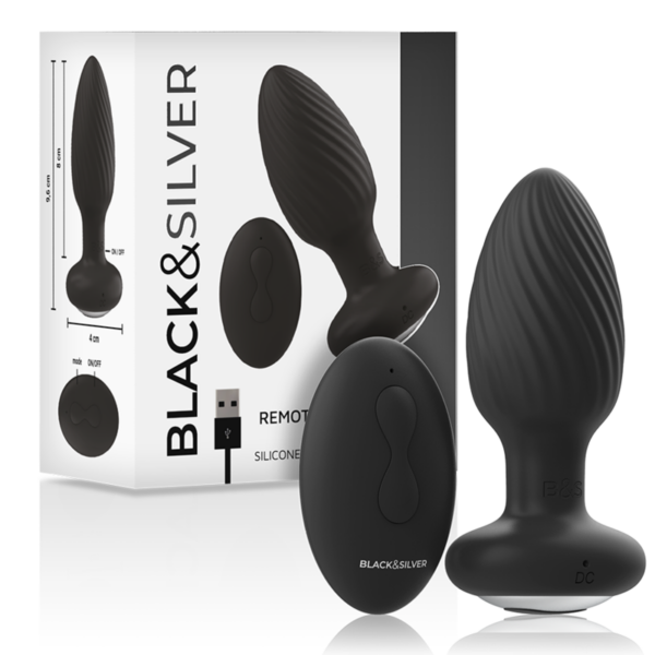 Black & Silver Wells — Vibrating Butt Plug, Remote Control — Anal — view 3