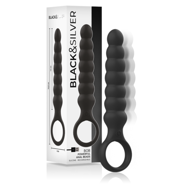 Black & Silver Bob — Vibrating Butt Plug, Rechargeable — Anal — view 5