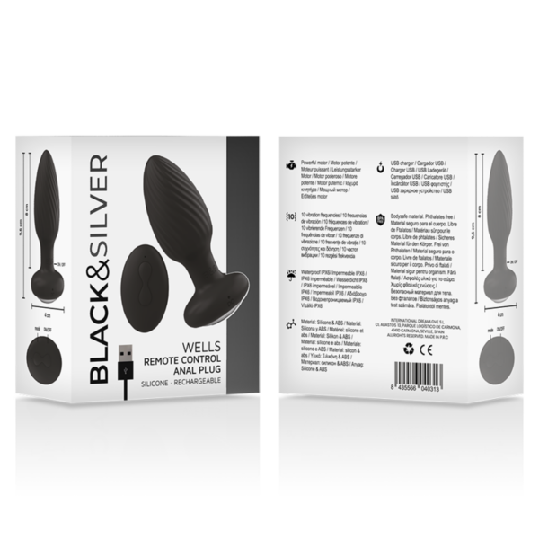 Black & Silver Wells — Vibrating Butt Plug, Remote Control — Anal — view 5