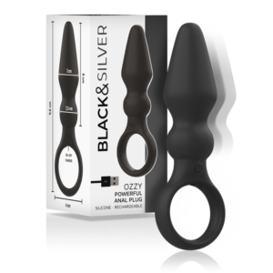 Black & Silver Ozzy — Vibrating Butt Plug, Rechargeable — Anal — view 2
