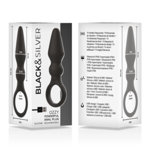 Black & Silver Ozzy — Vibrating Butt Plug, Rechargeable — Anal — view 3