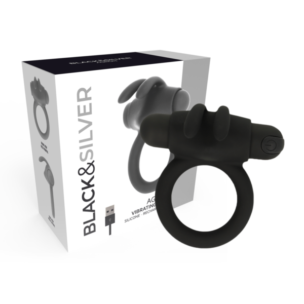 Black & Silver Agron 2.O — Vibrating Cock Ring, Rechargeable — Cock Rings — view 4