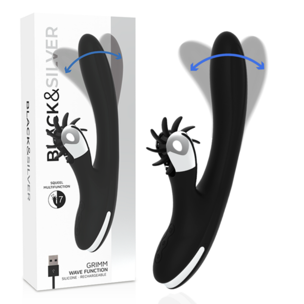 Black & Silver Bunny Grimm — Rabbit Vibrator, Rechargeable — G-Spot Vibrators — view 9