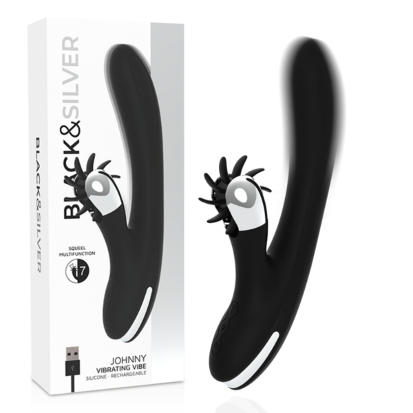 Black & Silver Bunny Johnny — Rabbit Vibrator, Rechargeable — G-Spot Vibrators — view 9