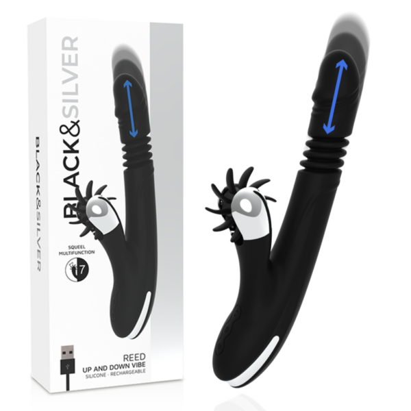 Black & Silver Bunny Reed — Thrusting Vibrator, Rechargeable — G-Spot Vibrators — view 9
