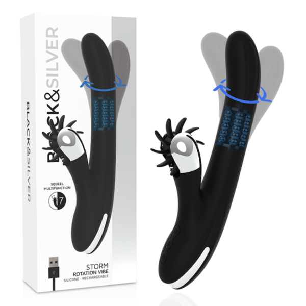 Black & Silver Bunny Storm — Rotating Vibrator, Rechargeable — G-Spot Vibrators — view 9