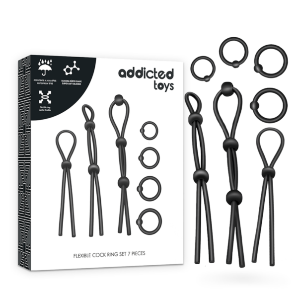Addicted Toys 7-Piece — Cock Ring Set, Black — Classic Cock Rings — view 8