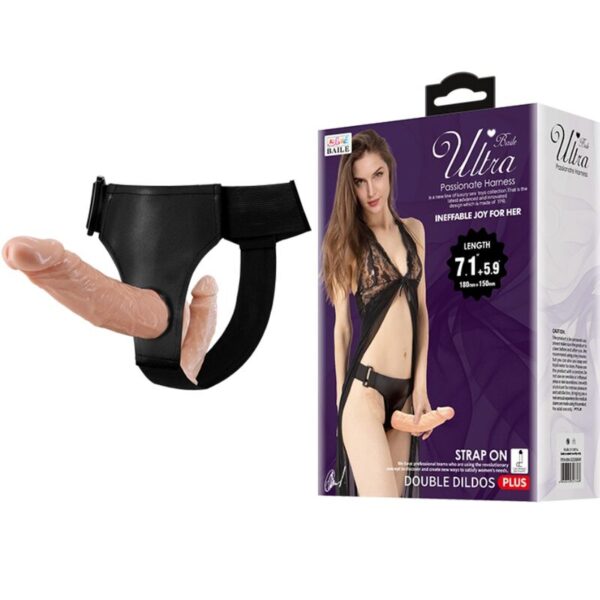 Baile Ultra Passionate — Double Strap-On, Elastic Harness, Flesh — Double Penetration Strap-Ons — view 7