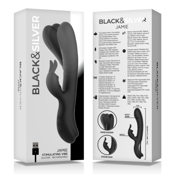 Black & Silver Jamie — Rabbit Vibrator, Rechargeable — G-Spot Vibrators — view 3