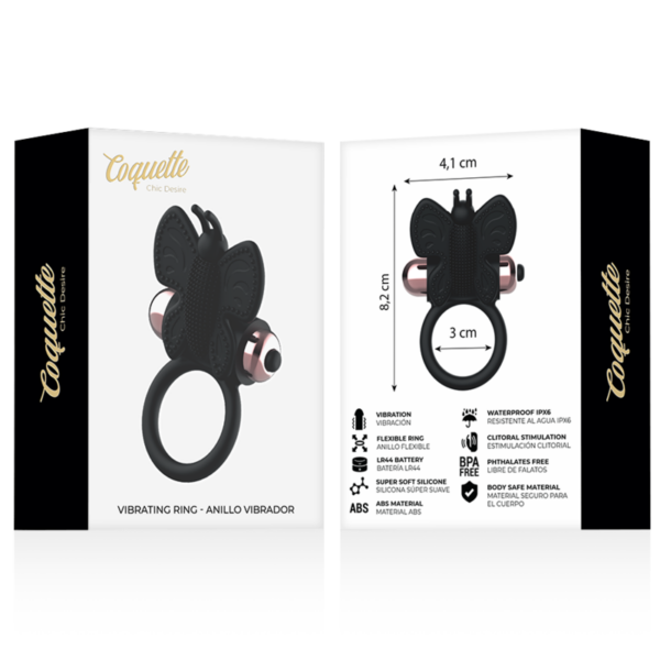 Coquette Butterfly — Vibrating Cock Ring, Black — Cock Rings — view 8