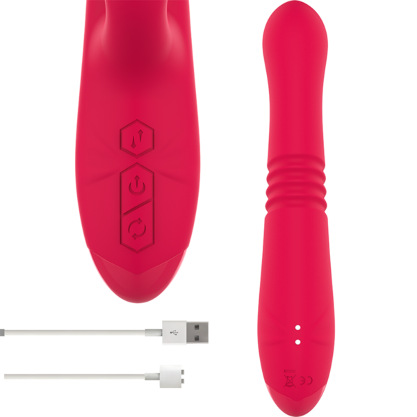 Intense Dua — Thrusting Vibrator, Rechargeable, Red — Rabbit Vibrators — view 3