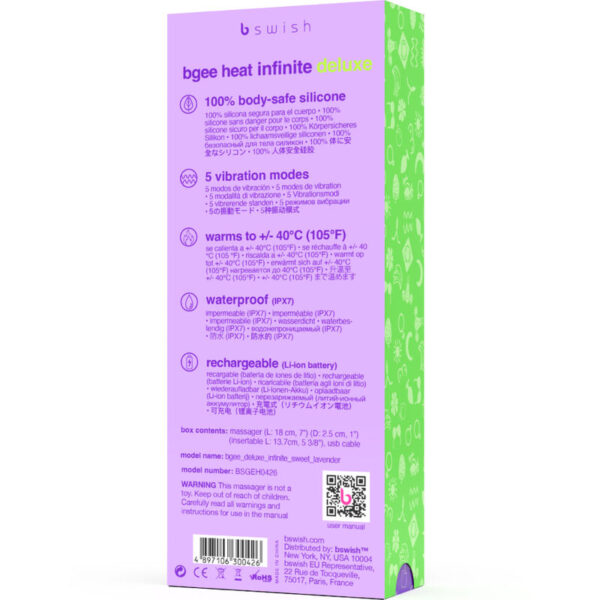 B Swish Bgee Heat Infinite Deluxe — Vibrator, Heated, Lavender — Classic Vibrators — view 3