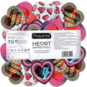 Pasante Heart — Coloured Condoms, 144 Pack, Red — Bulk Condom Packs