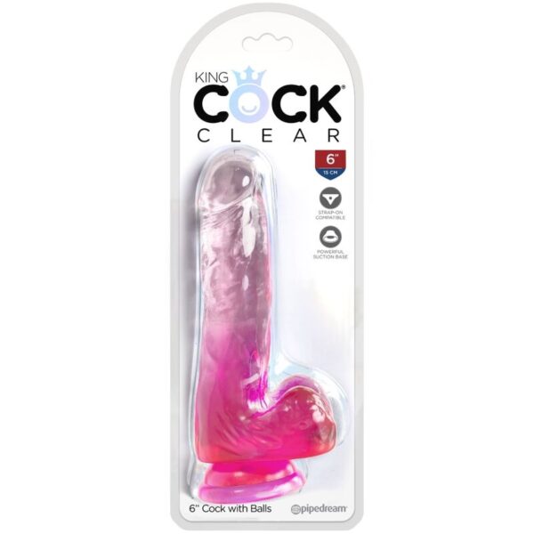 King Cock Clear with Balls — Realistic Dildo, 13.5 cm, Pink — Dildos — view 2
