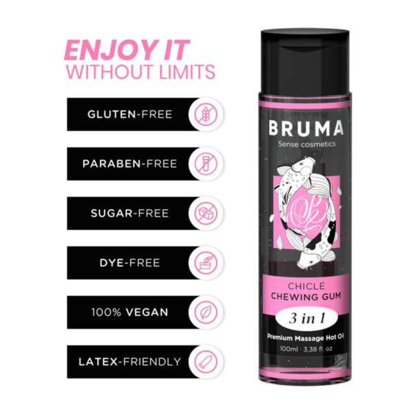 Bruma Premium 3 in 1 — Warming Massage Oil, 100 ml, Chewing Gum — Body Massage Oils