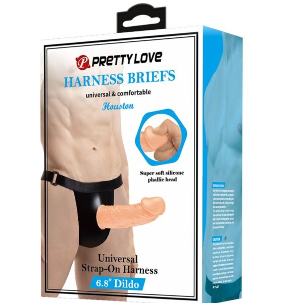Pretty Love Harness Briefs — Strap-On Dildo, Silicone, Brown — Non-Vibrating Harnesses — view 6