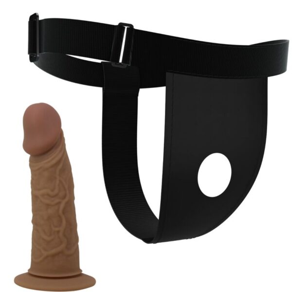 Pretty Love Harness Briefs — Strap-On Dildo, Silicone, Brown — Non-Vibrating Harnesses