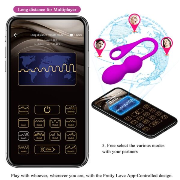 Pretty Love Elvira — Vibrating Kegel Balls, Rechargeable, Purple — App-Controlled Sex Toys — view 13